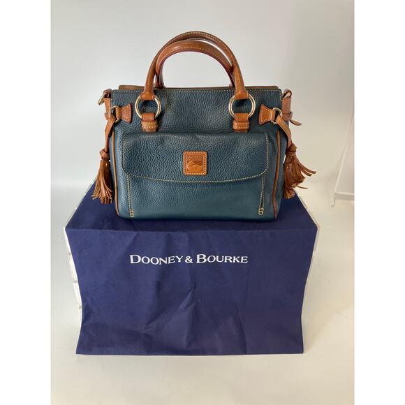 DOONEY & BOURKE NAVY-TEAL  PEBBLED LEATHER LARGE HANDBAG - Picture 1 of 16